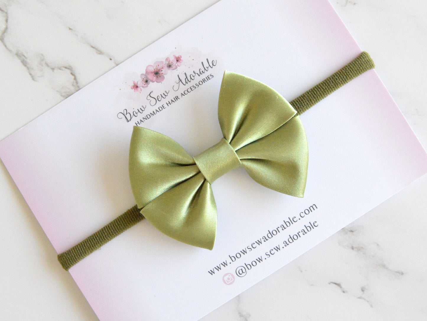 Green satin bias | Hair bow