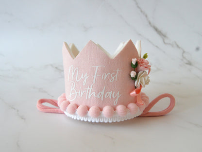 My First Birthday | Baby Pink | Birthday crown