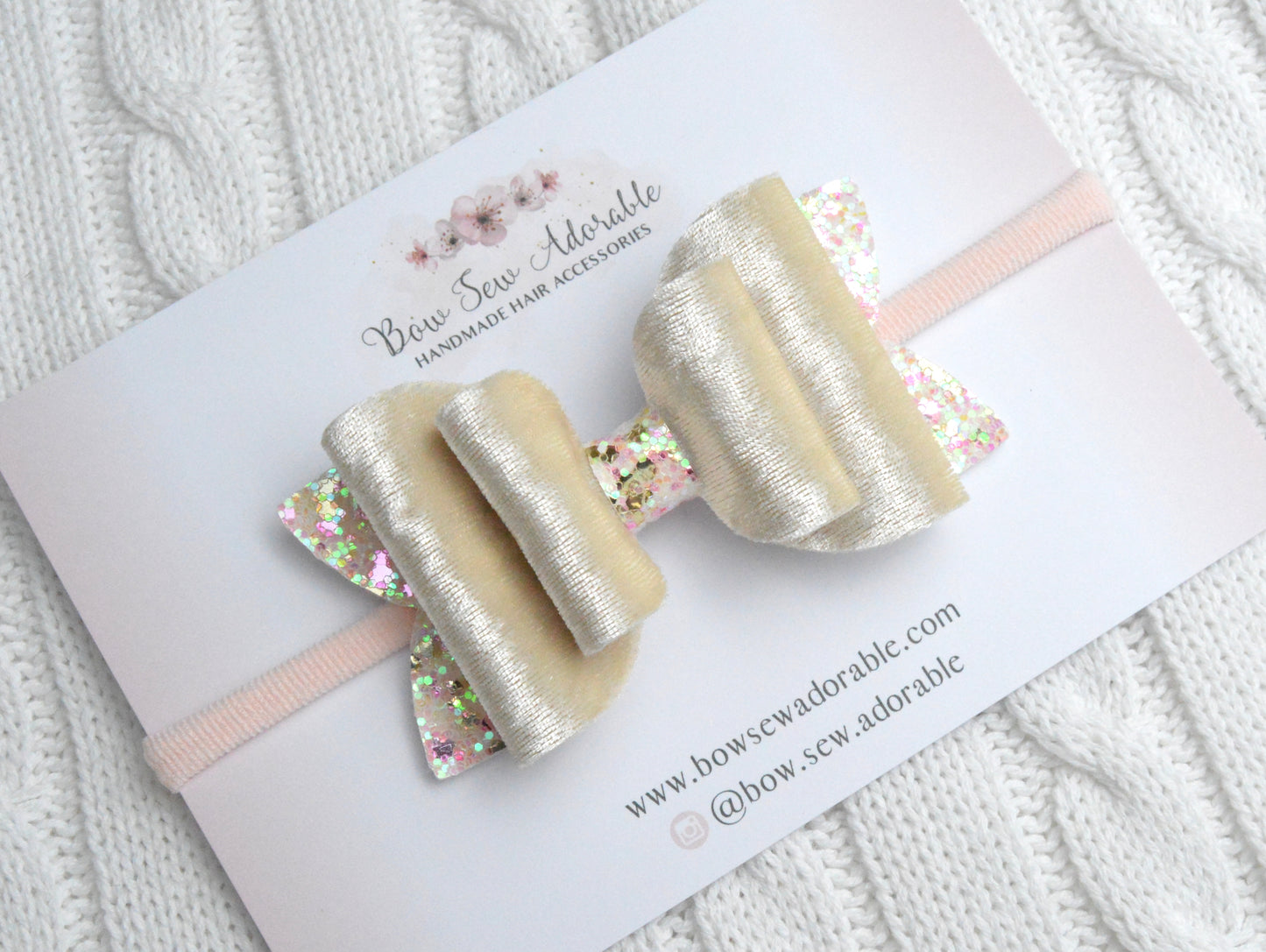 Cream velvet sprinkles | Hair bow