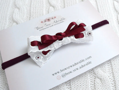 Burgundy broderie lace | Hair bow