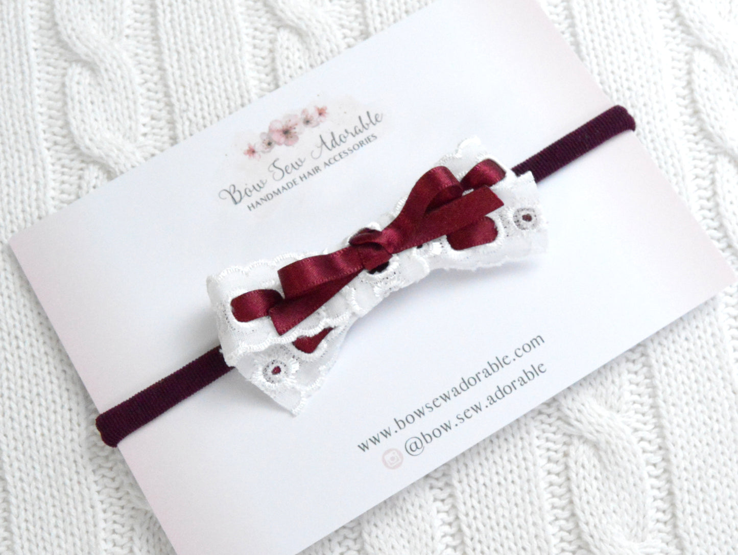 Burgundy broderie lace | Hair bow