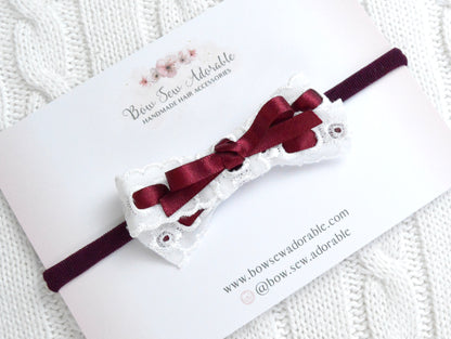 Burgundy broderie lace | Hair bow