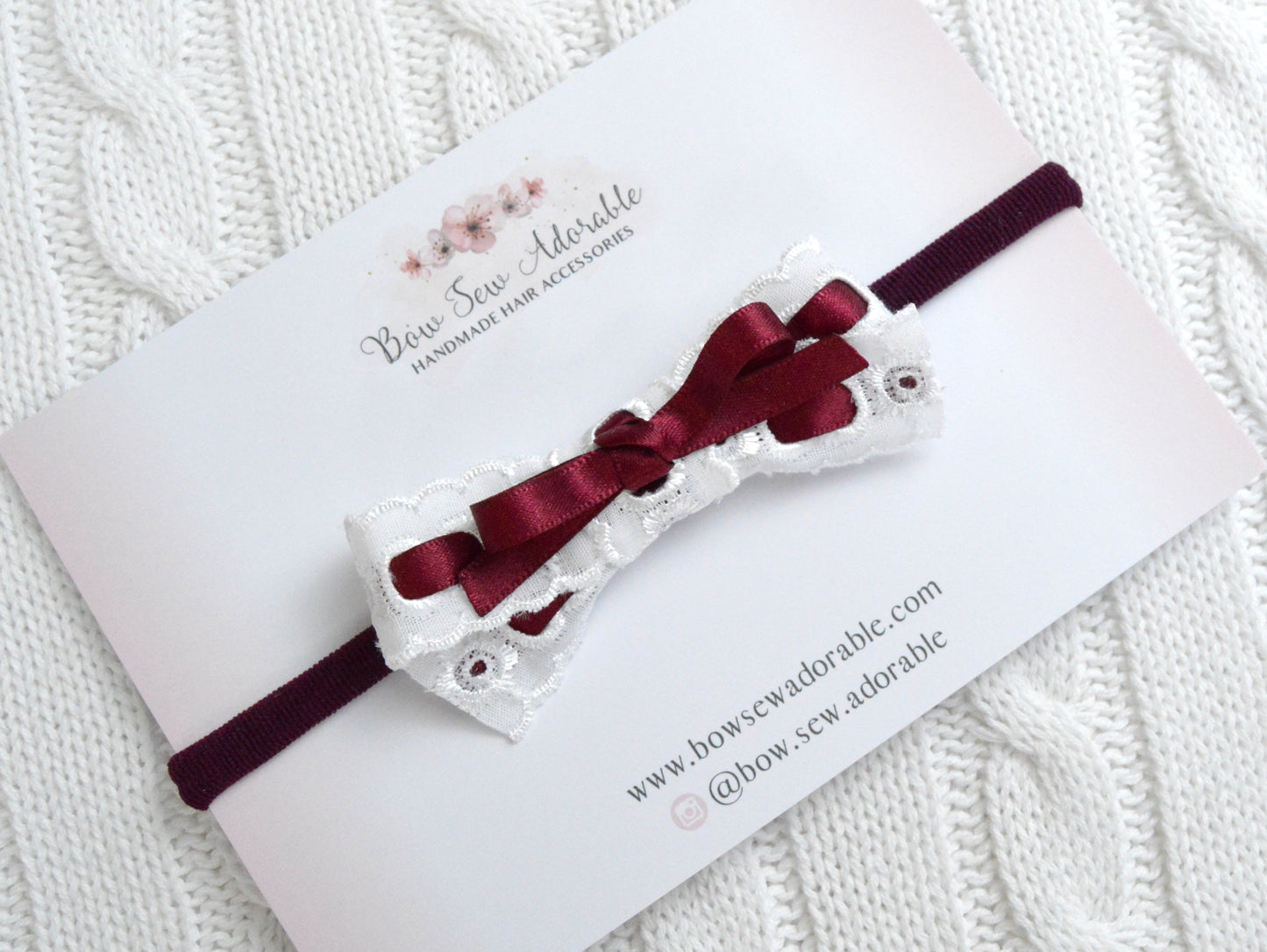 Burgundy broderie lace | Hair bow