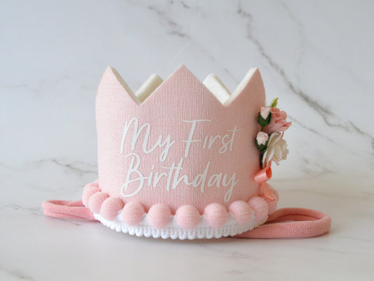 My First Birthday | Baby Pink | Birthday crown