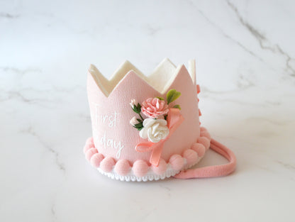 My First Birthday | Baby Pink | Birthday crown