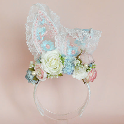 Blue + pink sheer lace bunny | OOAK alice hairband (18m+)