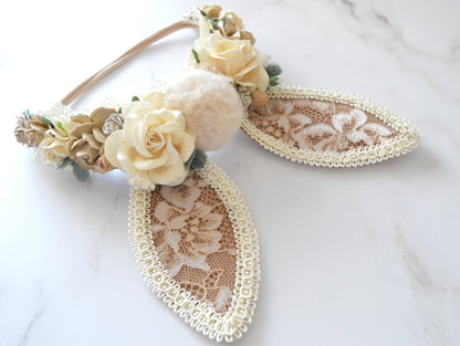 Beige lace bunny | OOAK nylon headband 9M+ RTP