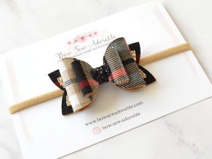 Black and beige tartan | Hair bow