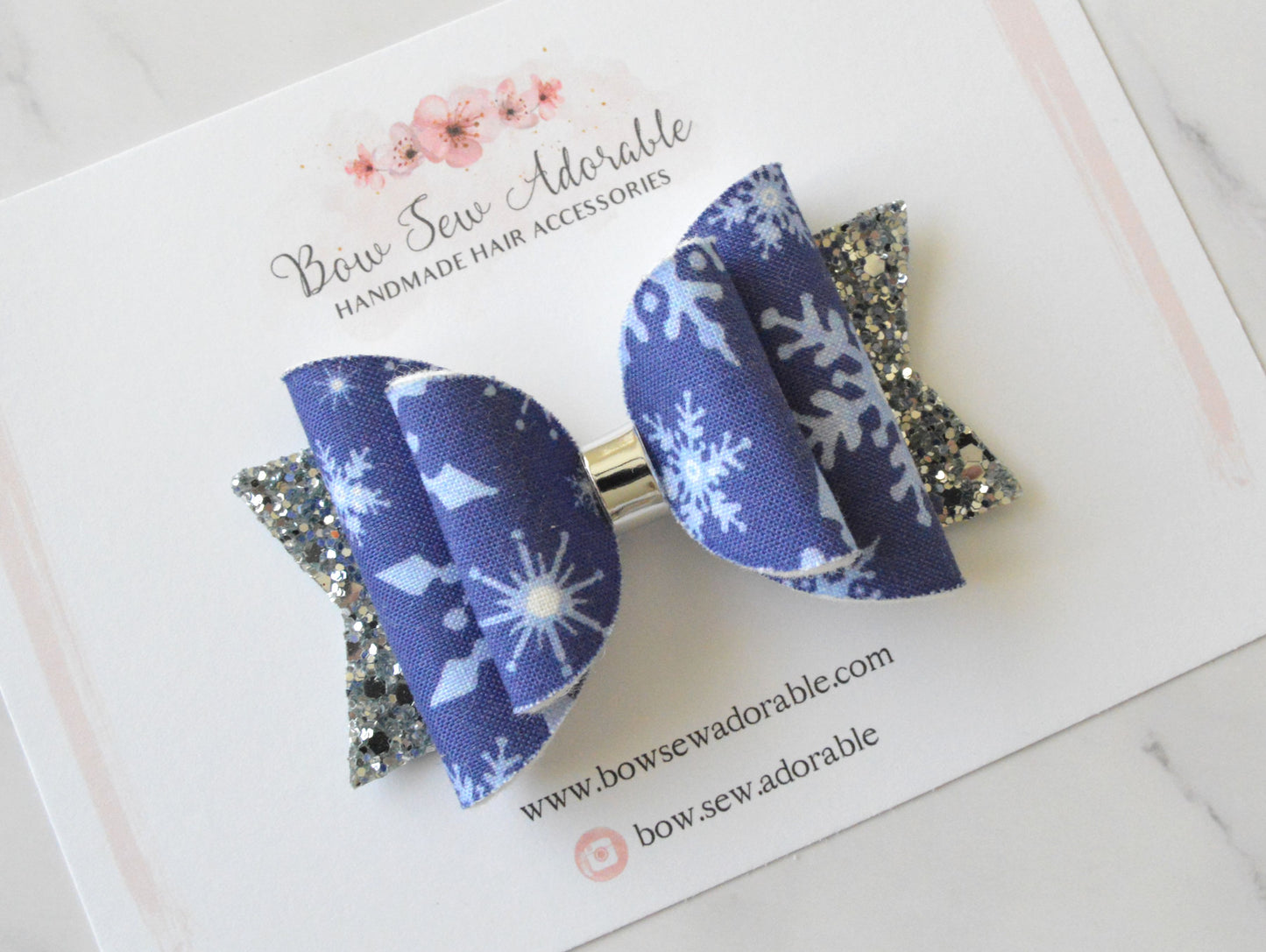 Deep blue snowflakes | Hair bow