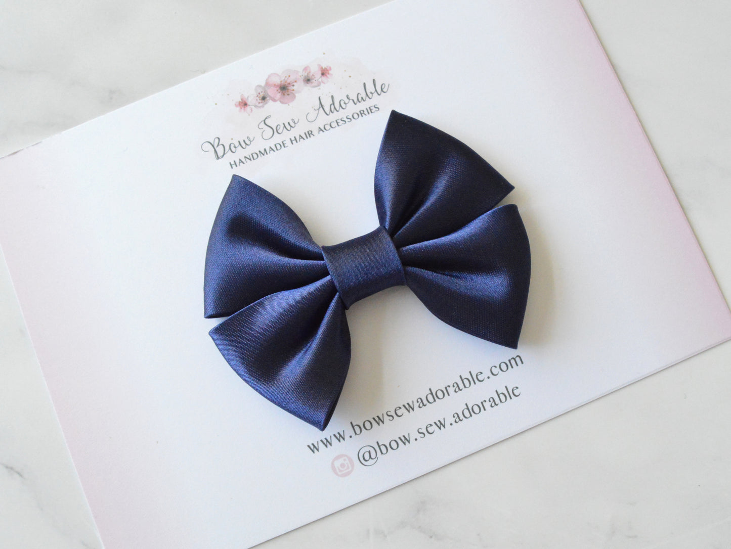 Navy satin bias | Hair bow