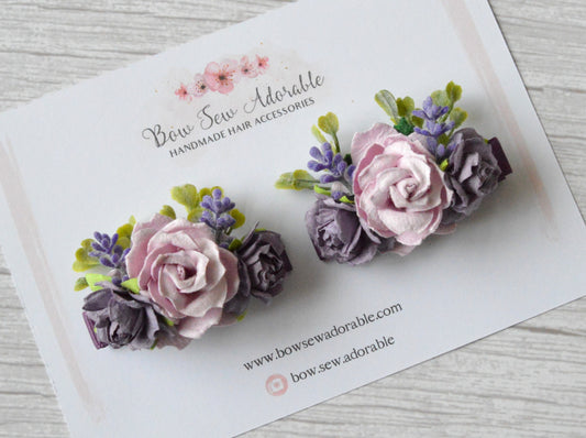 Lavender piggys | Flower hair clips