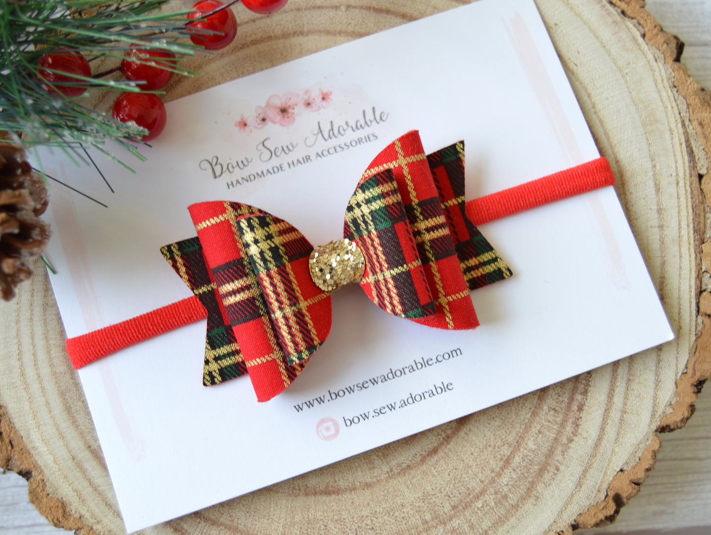 Red Christmas tartan | Hair bow