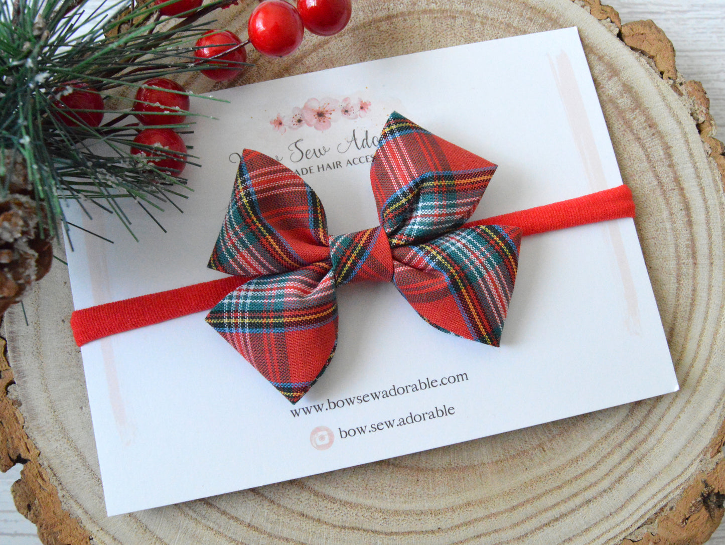 Red tartan bias hair bow