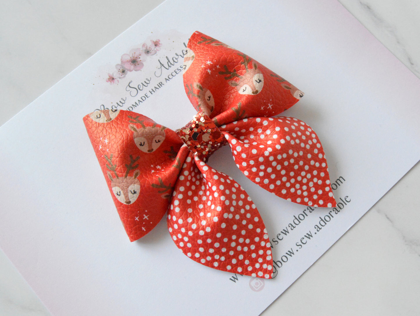 Red reindeer sailor | Hair bow