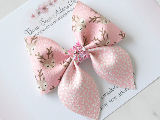 Pink reindeer sailor | Hair bow