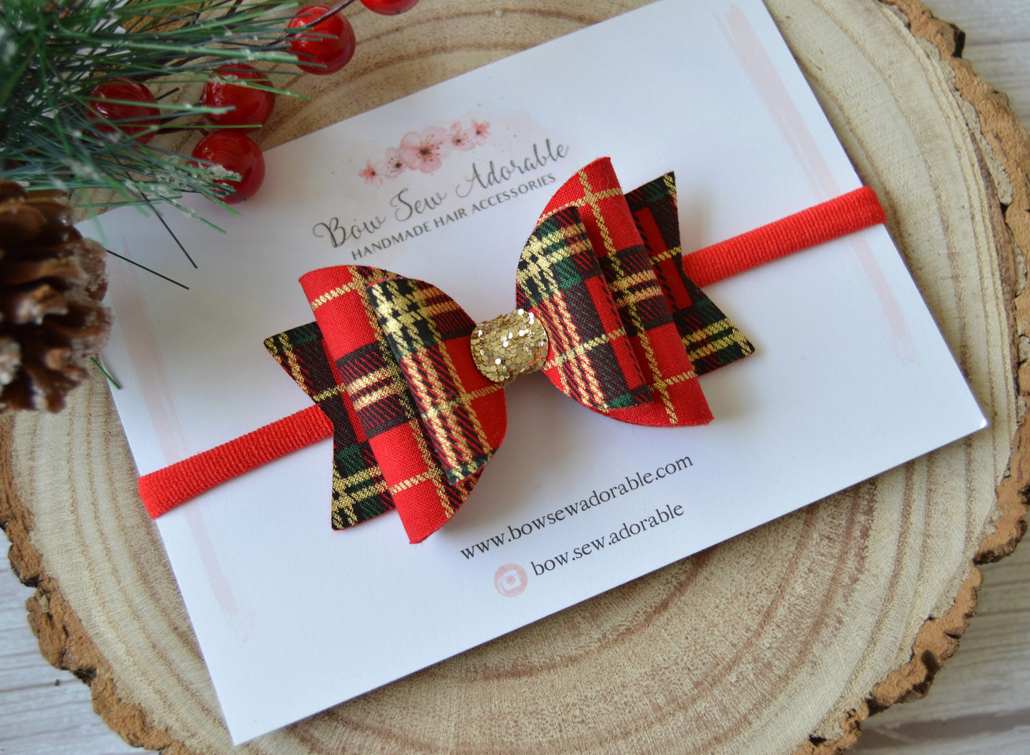 Red Christmas tartan | Hair bow