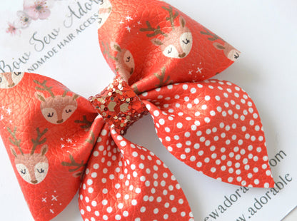 Red reindeer sailor | Hair bow