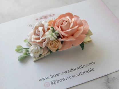 Peach pink floral - Large hair clip