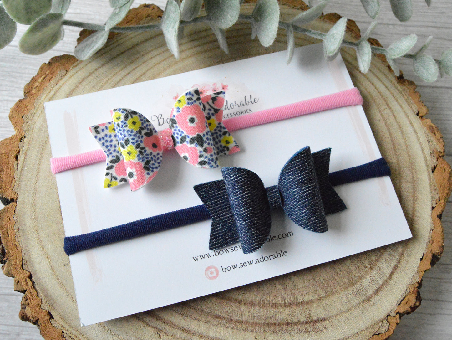 Floral coral & denim | Mini hair bow set