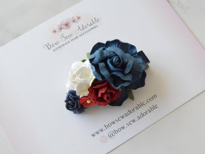 Blue and red floral | Large hair clip