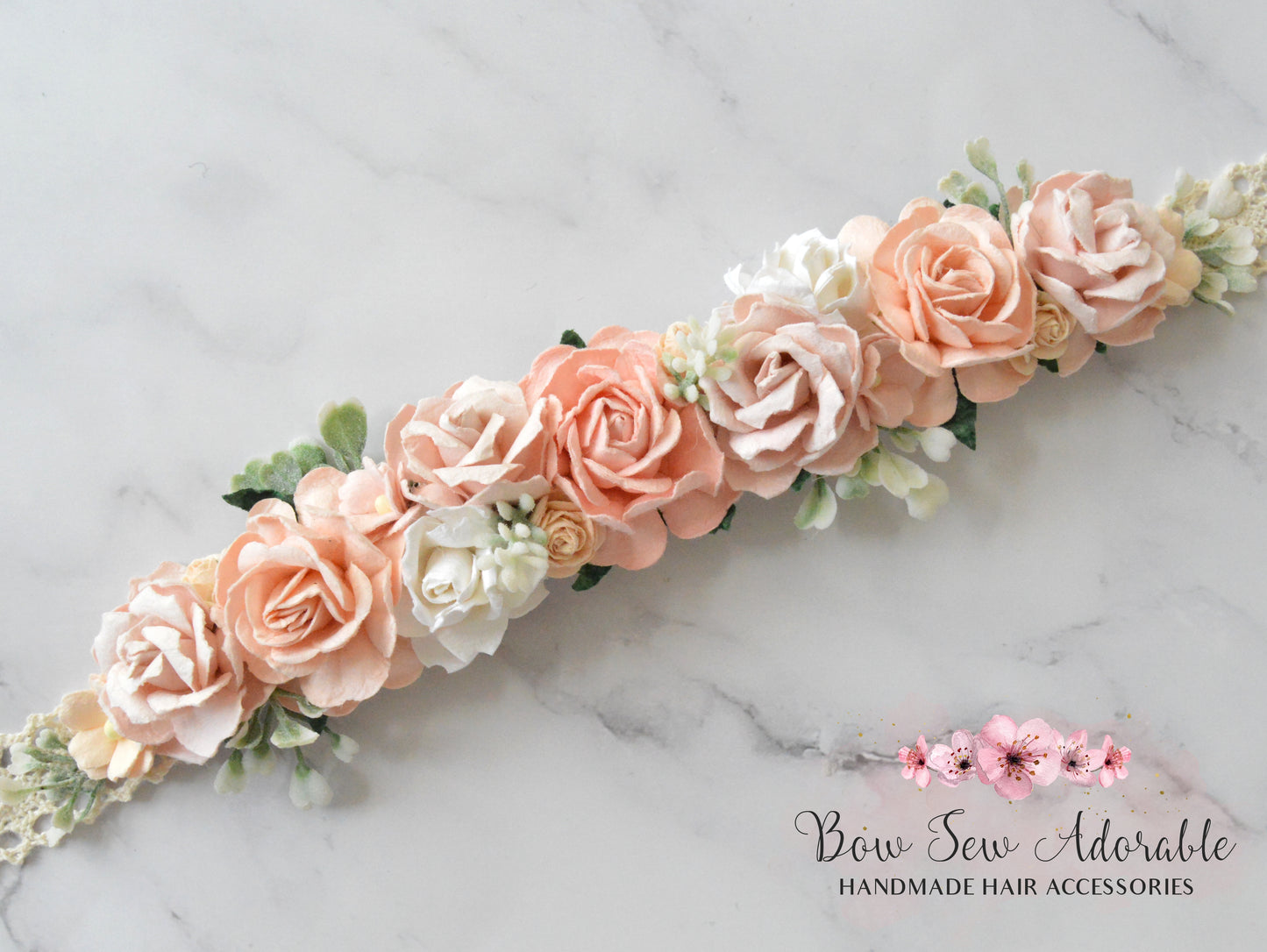 Peach pink flower crown | Headband/Tieback