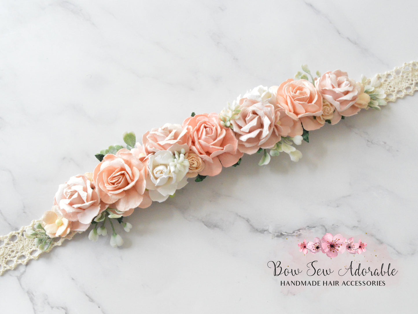 Peach pink flower crown | Headband/Tieback