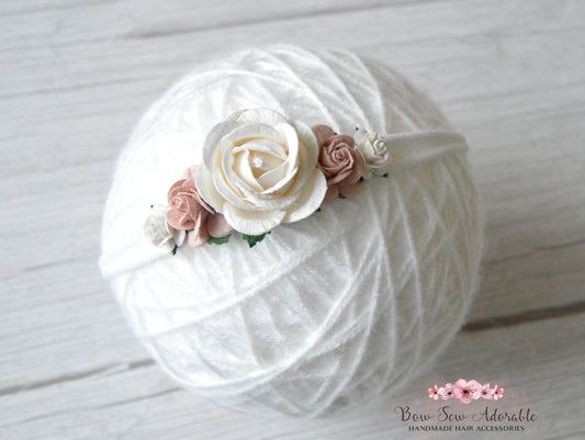 Soft pink & white flower headband