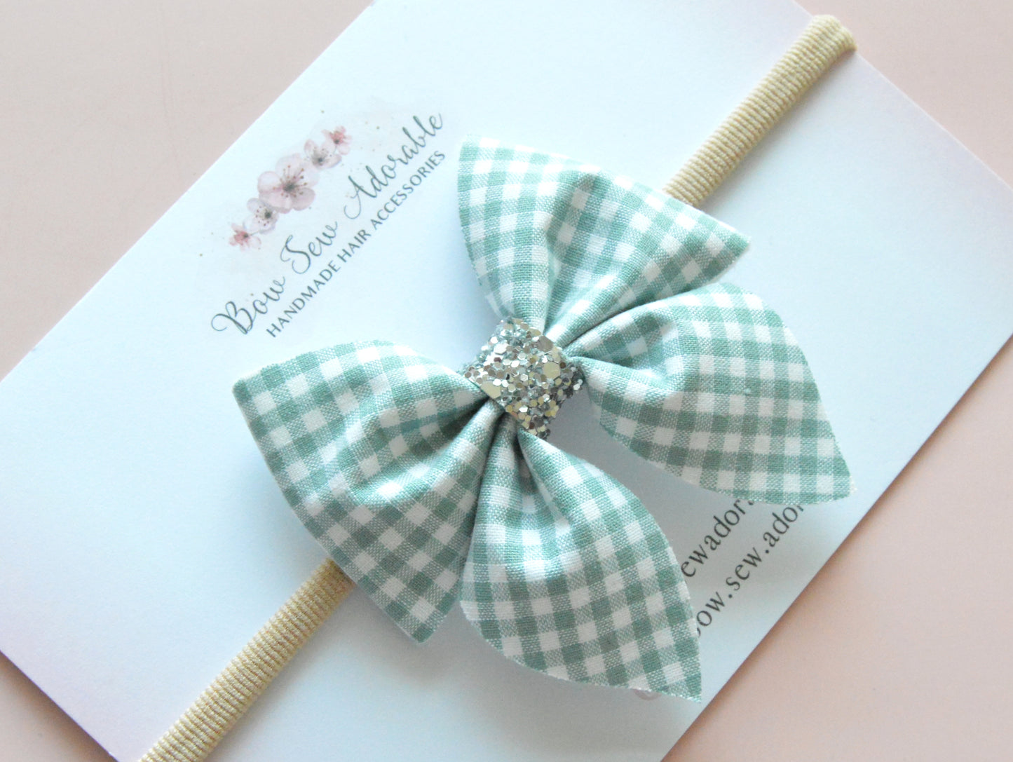 Duck egg gingham | Hair bow