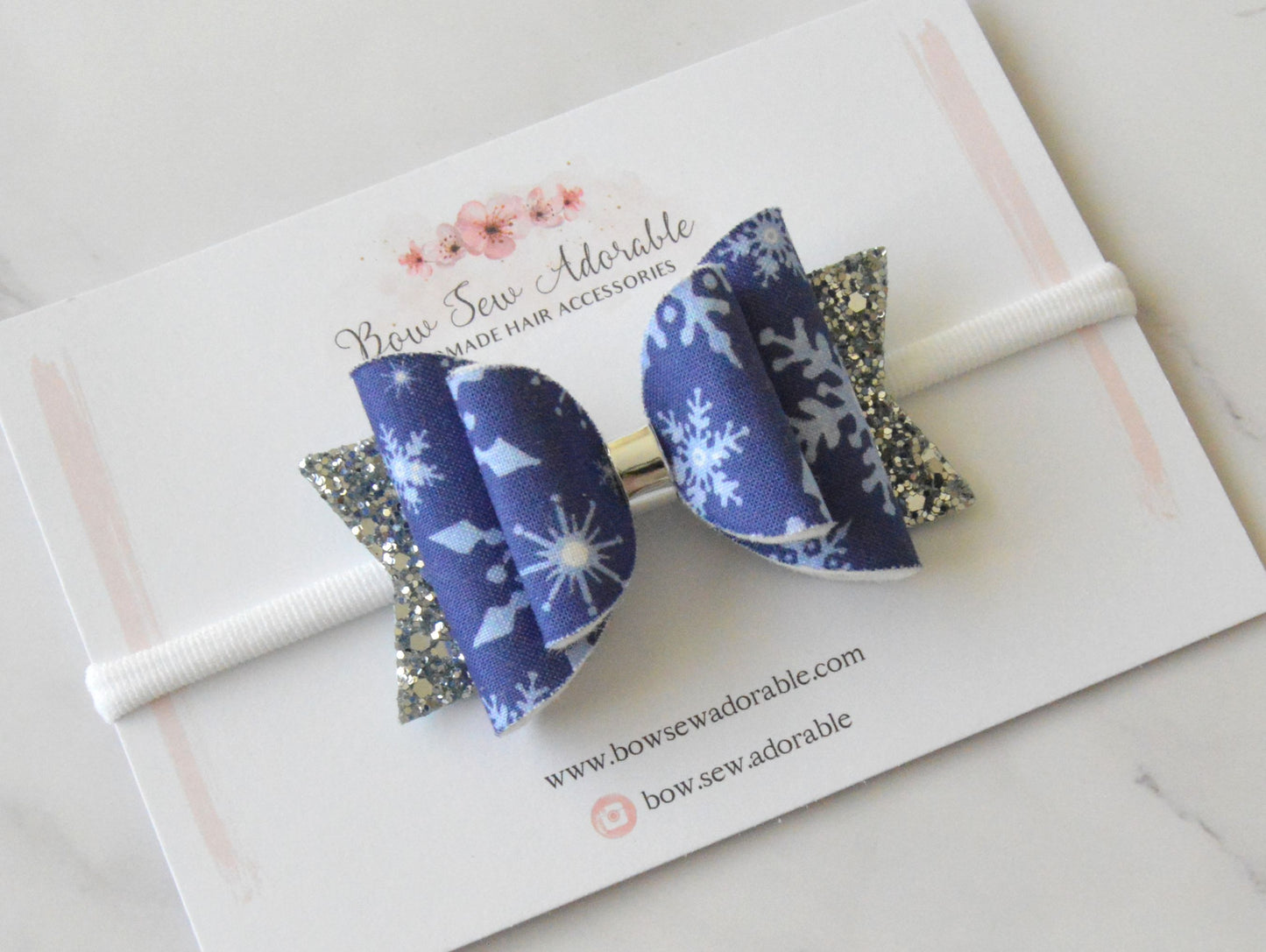 Deep blue snowflakes | Hair bow