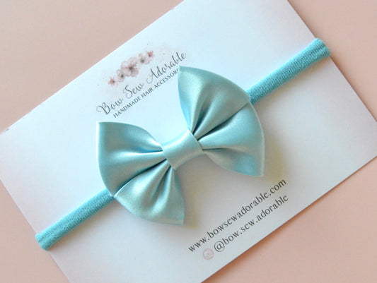 Light turquoise satin bias | Hair bow