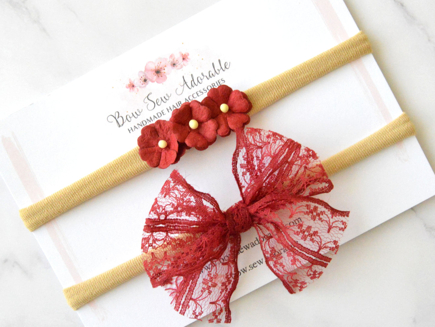 Deep red florals | Headband Set