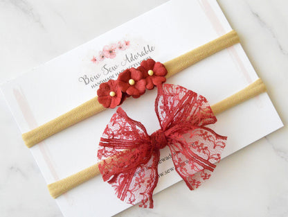 Deep red florals | Headband Set