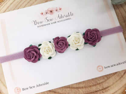 Purple and white flower headband