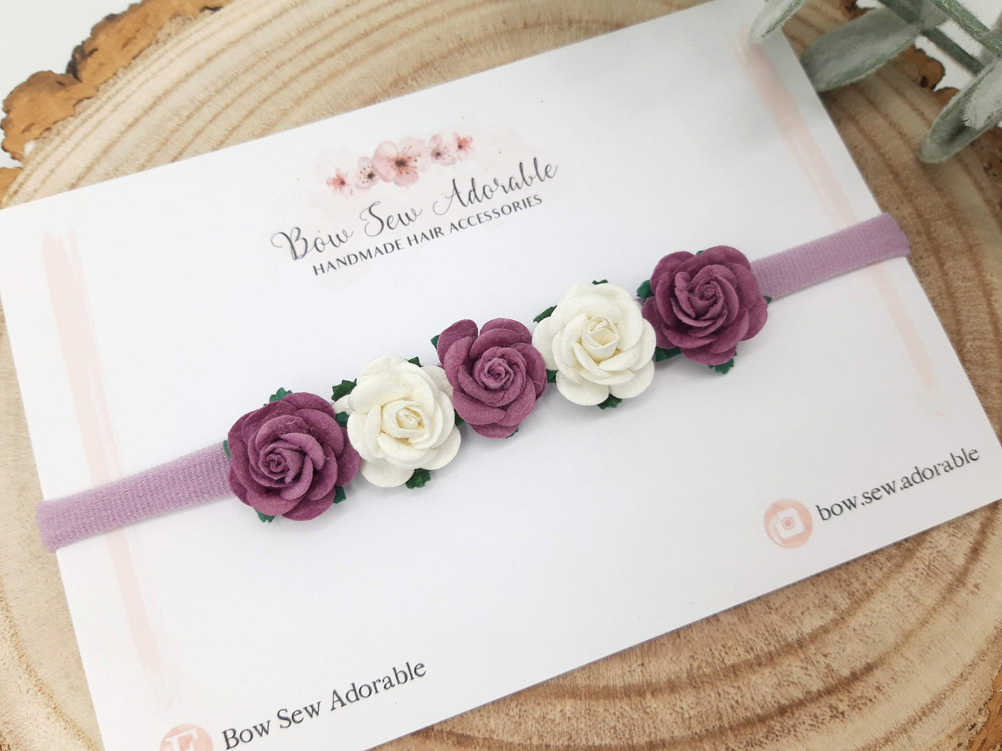 Purple and white flower headband