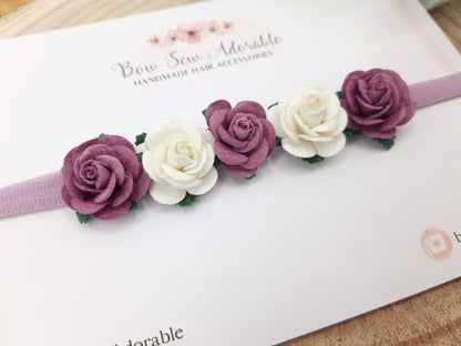 Purple and white flower headband