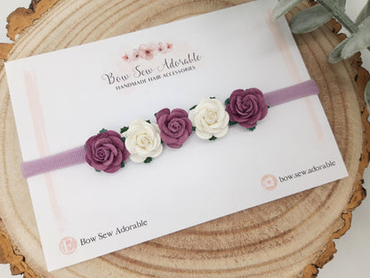 Purple and white flower headband