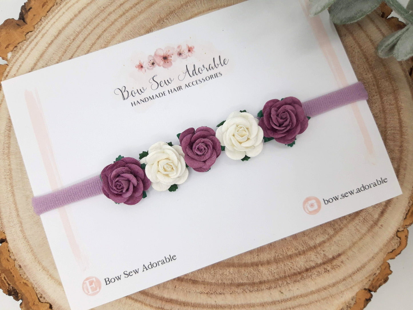 Purple and white flower headband