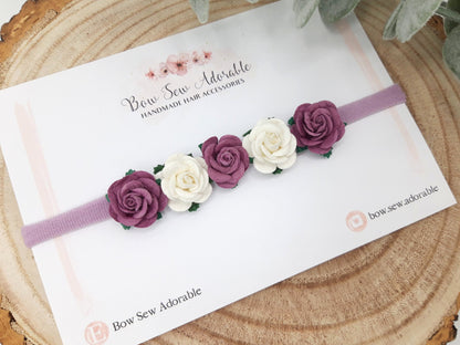 Purple and white flower headband