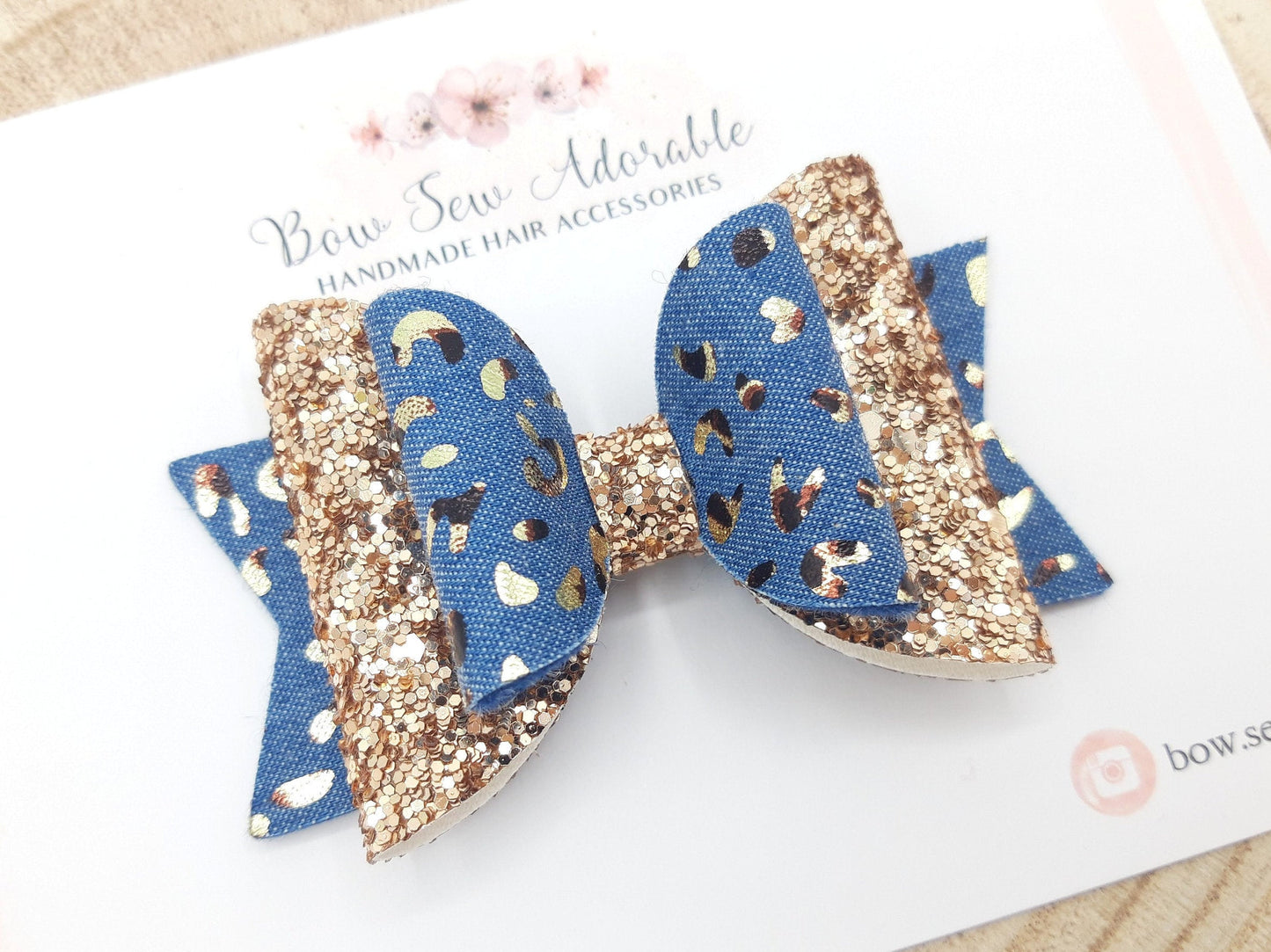 Denim Leopard | Hair bow