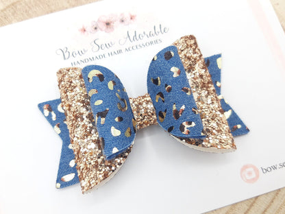 Denim Leopard | Hair bow