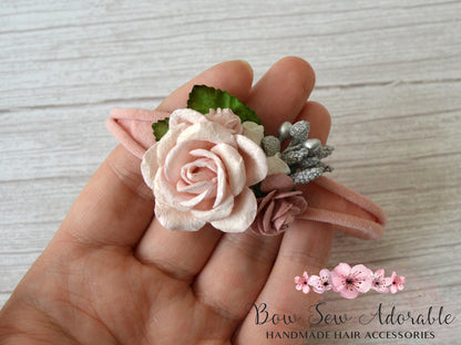 Dusky pink flower cluster | Flower headband / fringe clip