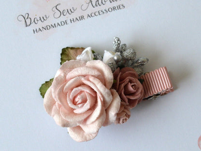 Dusky pink flower cluster | Flower headband / fringe clip