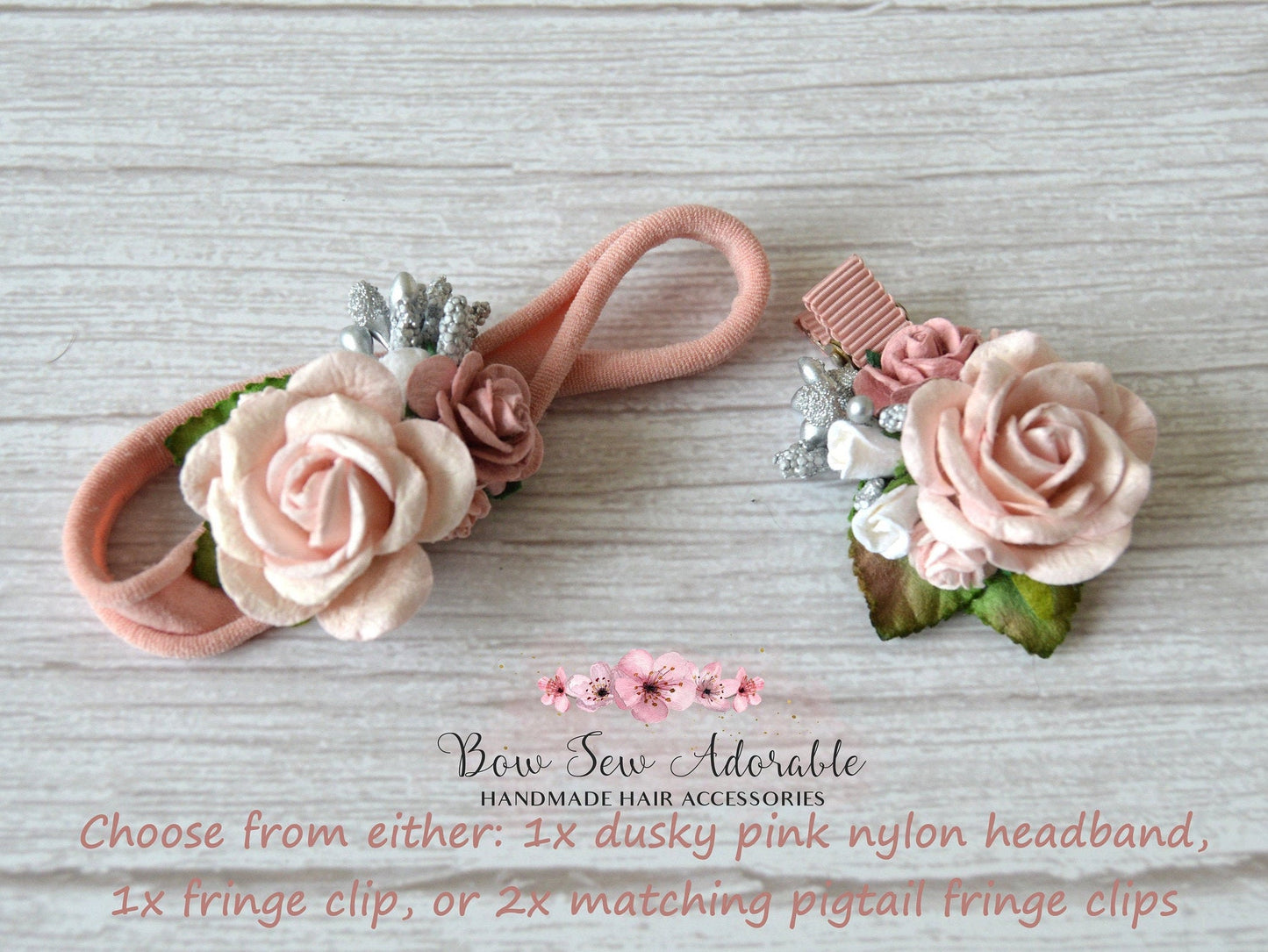 Dusky pink flower cluster | Flower headband / fringe clip