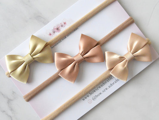 Mini satin nudes | Hair bow set/individual