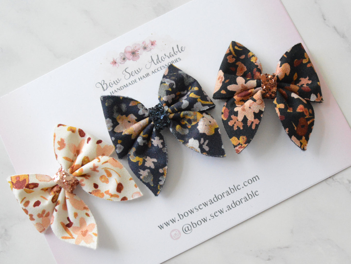 Floral sailor bows | Hair clips/headbands set