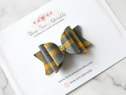 Grey & Yellow Tartan | Hair Bow