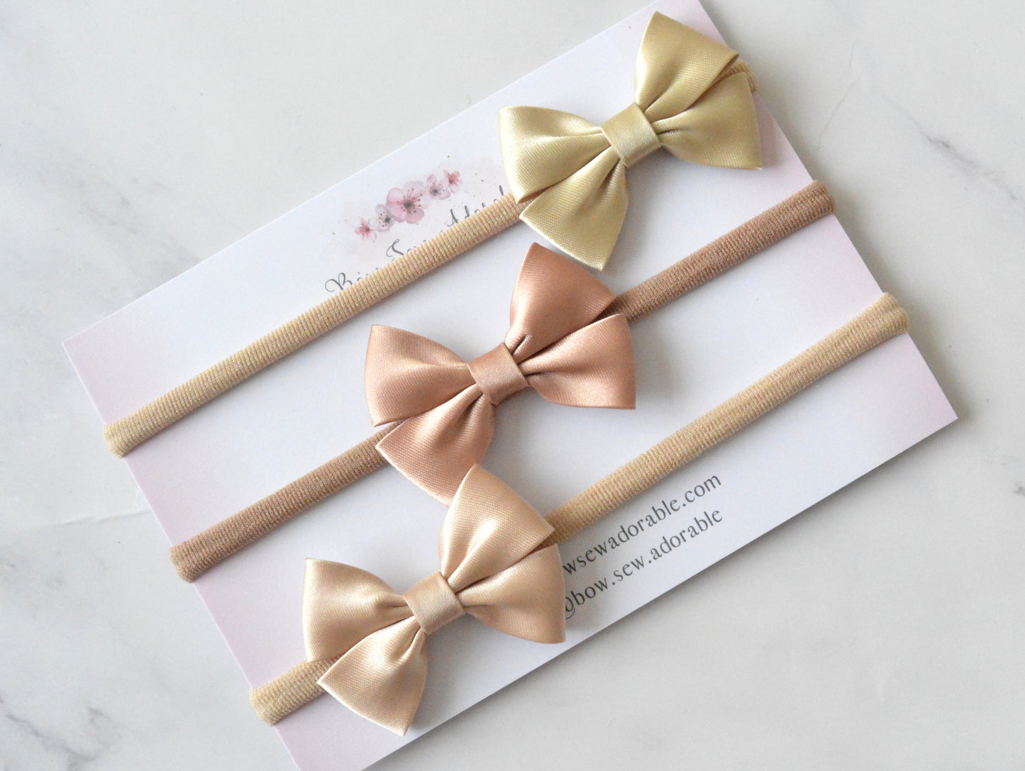 Mini satin nudes | Hair bow set/individual