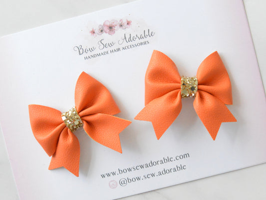 Orange piggies | Hair bow set