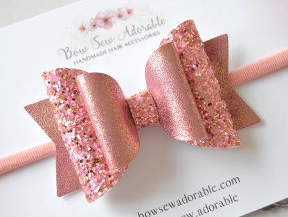 Candy pink gold shimmer | Hair bow