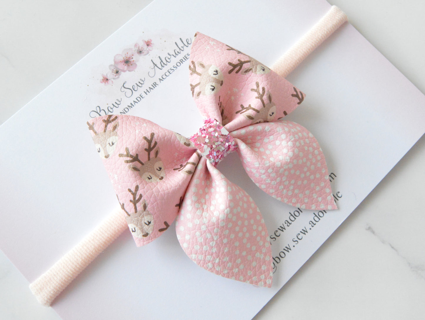 Pink reindeer sailor | Hair bow